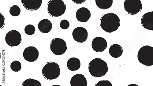 Obraz na plátně A stylized, hand-drawn vector pattern in black and white featuring scattered, imperfect circular polka dots