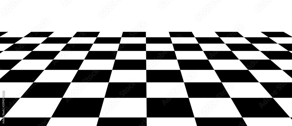 Obraz premium checkerboard pattern perspective. black white chess grid floor. 3d tile vanishing point design. geometric vector transparent background