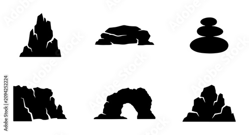 Canvas Print Vector Rock Silhouettes: Natural Stone Formations, Mountain Peaks, Arches, Stack