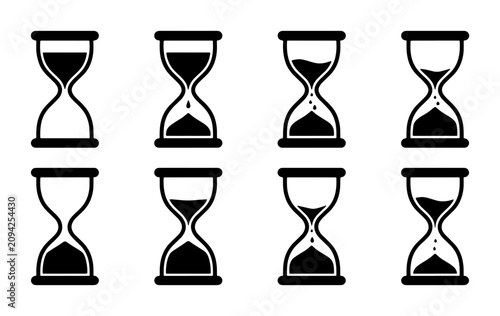 Hourglass Icons Set, Time Passing Vector Graphics, Sand Timer Collection, Countdown Concept