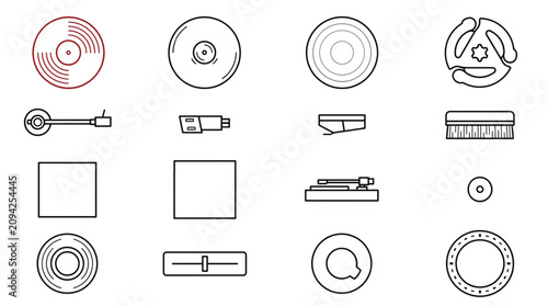 Vinyl record and turntable icon set