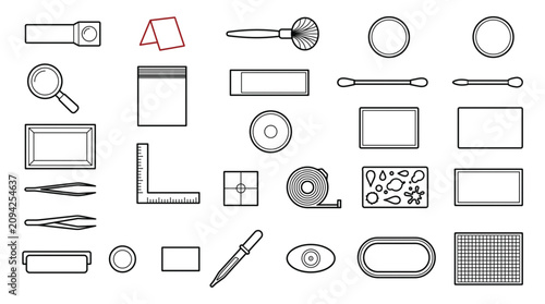 Top view forensic science outline icons