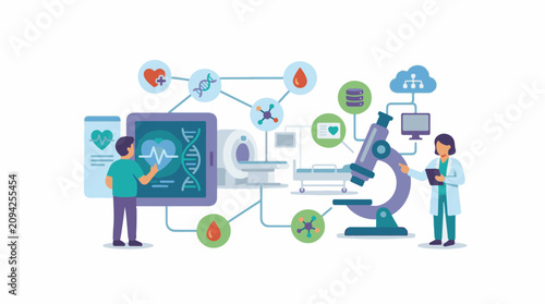 Medical technology and research concepts with DNA heart and cells