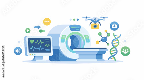 Medical technology research and healthcare icons