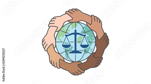 Obraz na płótnie Global Justice and Unity: Hands Around Earth