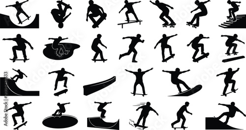 Quadro em tela Skateboarder Silhouette Vector Collection Featuring Street Skateboarding Tricks
