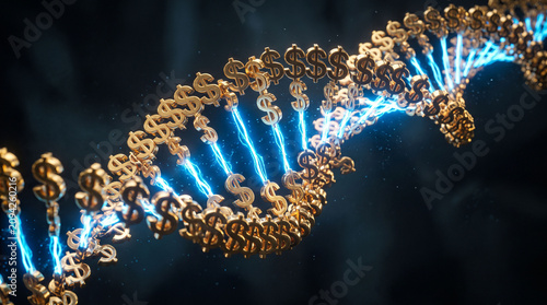 Glowing DNA with dollar signs
