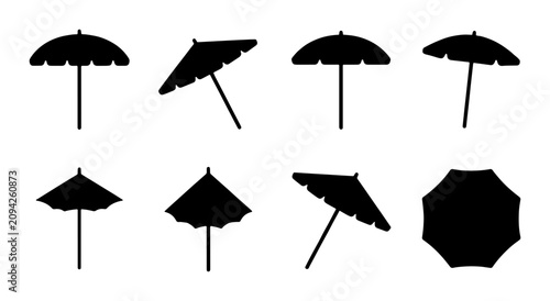 Cocktail Umbrellas, Tropical Drink Parasols, Beach Bar Accessories, Summer Party Decor, Black Silhouette Vector Icons