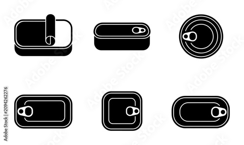 Canned Food Icons Set, Metal Tins Collection, Food Packaging Vector Graphics, Kitchen Storage Elements