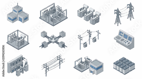 Photos Isometric Industrial Technology and Infrastructure Icons Collection