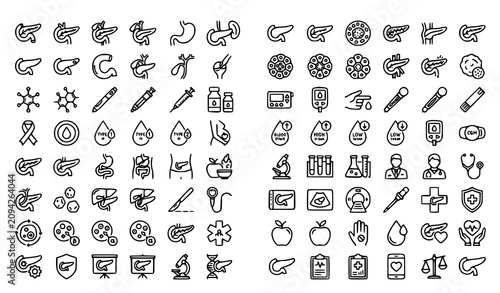 Premium Pancreas Anatomy Icon Collection Black White Editable Medical Vector Illustration