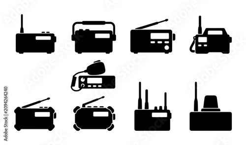 Foto Vector Set of Diverse Radio Communication Devices, Vintage and Modern Transceive