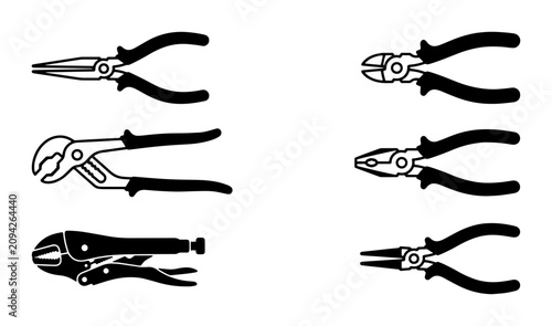 Obraz na płótnie Set of 6 Pliers Icons, Vector Tools Collection, Hand Tools Graphic Resources, Me