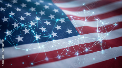 Digital network over us flag