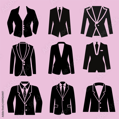 Men Suit Jacket Silhouettes – Formal Tuxedo and Blazer Vector Icons