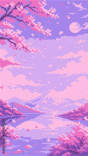 8 Bit Anime Abstract Pixel Art Background, Retro Fantasy Sky Vertical Wallpaper	
