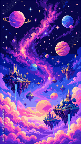 8 Bit Anime Abstract Pixel Art Background, Retro Fantasy Sky Vertical Wallpaper	
