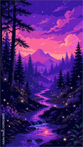 8 Bit Anime Abstract Pixel Art Background, Retro Fantasy Sky Vertical Wallpaper	
