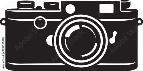 Foto Retro film camera vector silhouette icon for photography and vintage technology concept