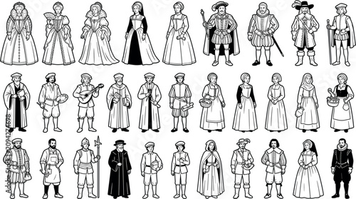 Quadro su tela Renaissance Historical Figures Vector Icon Set Featuring European Medieval Royal