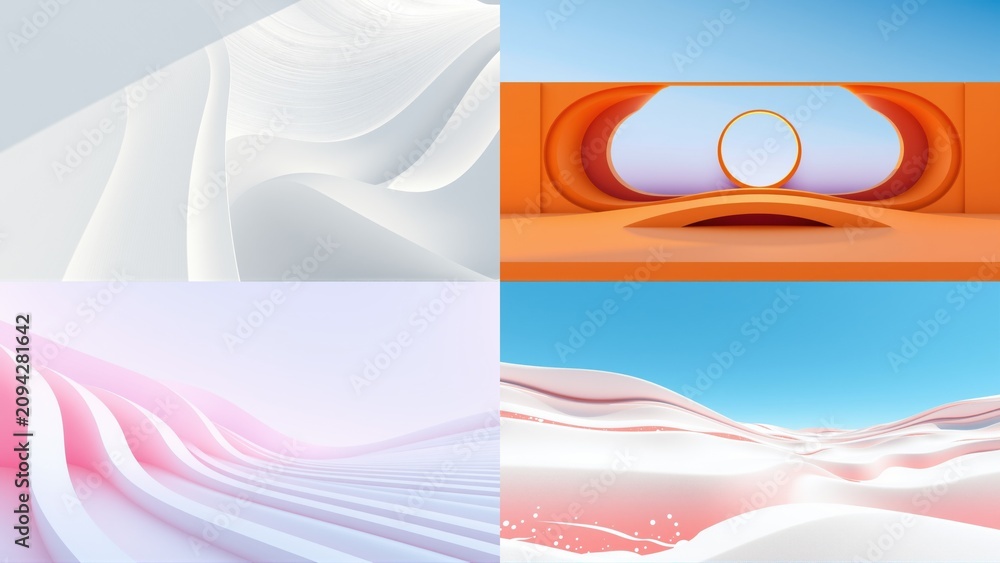 Obraz premium Abstract backgrounds, fluid shapes, soft colors. Minimalist design, smooth gradients, modern aesthetic. Light, airy compositions, gentle curves, visual harmony.