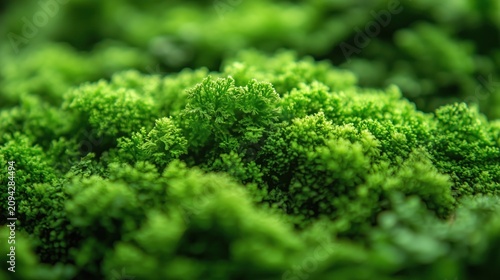 Green moss forms a soft macro natural texture with dense tiny fronds and blurred background, creating a close-up plant surface for nature designs.