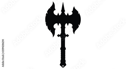 Tableau sur toile Fantasy Battle Axe Silhouette On White Background