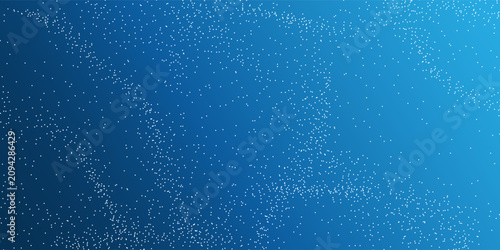 Vector background, minimal template design with white luminous particles drift across a deep blue gradient, forming organic cloud like clusters. Ideal for tech, science, physics, data, AI themes