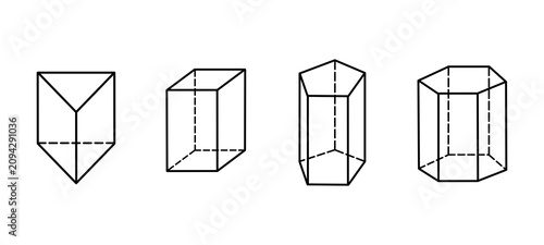 Obraz na plátně Vector illustration of four regular prisms with bases formed by a regular triangle, square, regular pentagon, and regular hexagon