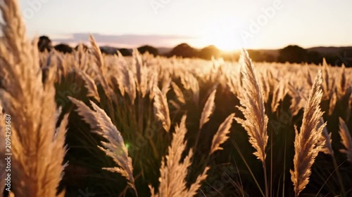 Sunset Over a Field of Tall Grasses