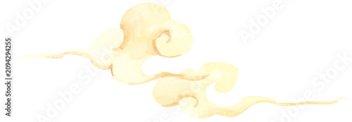 Bild auf Leinwand Oriental cloud illustration, watercolor wavy clouds with fluffy swirl shape, mid autumn festival decoration, lunar new year design, Asian traditional culture