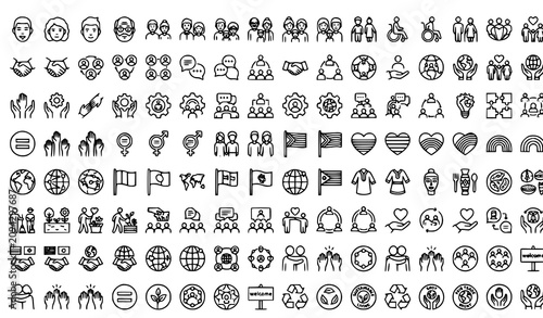 Modern Diversity and Inclusion Thin Line Icon Collection Vector Set