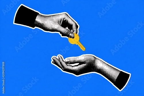 Two Hands Exchanging House Key Illustration