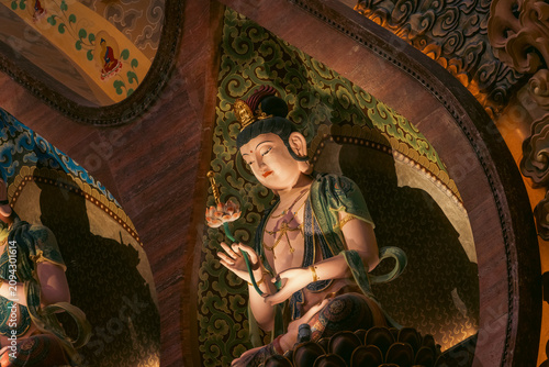 Obraz na plátně Buddhist Interior with Statues interior space religious iconography statues trad