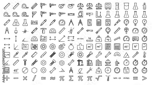 Cuadro en lienzo :
Engineering Measurement Editable Stroke Icon Collection with Area Length Weigh