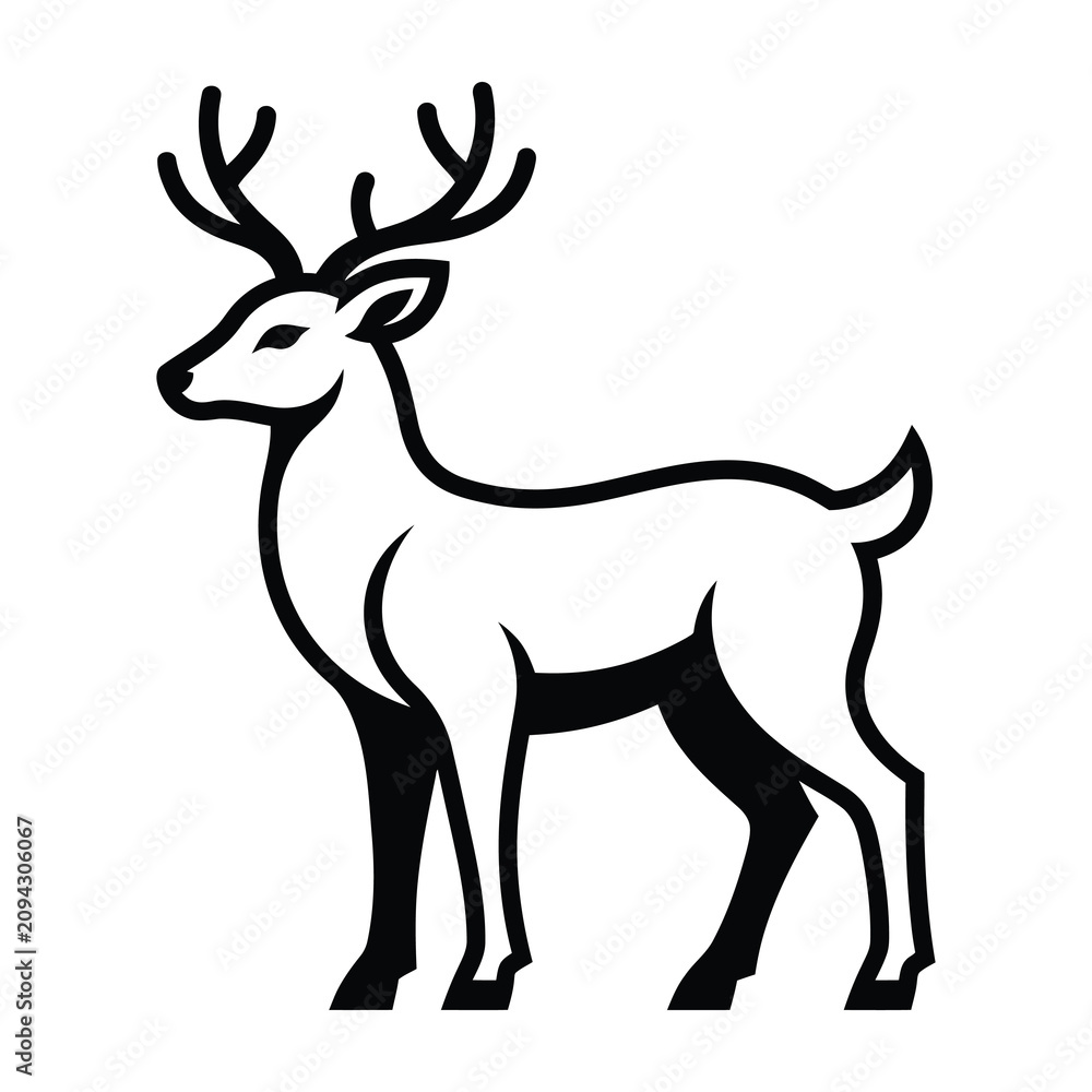 Fototapeta premium Minimalist Deer Silhouette Icon Featuring Elegant Antlers for Nature Branding Logo