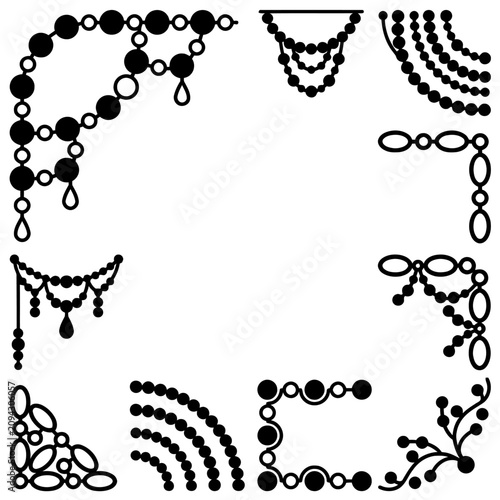 Sophisticated black bead and chain corner ornaments for graphic art