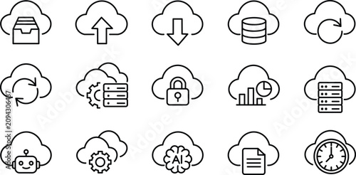 Cloud computing icons set with various symbols for technology and internet concepts  cloud storage data management and online security