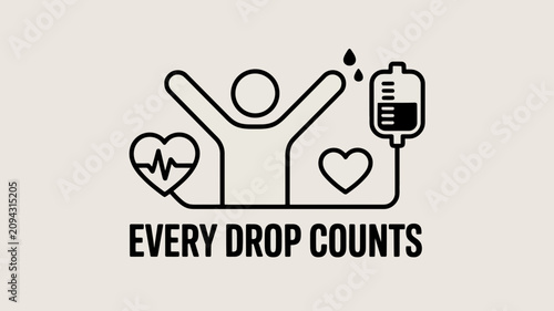 A stylized graphic represents the concept of blood donation with the phrase 'Every Drop Counts'.