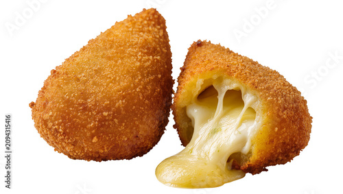 Quadro su tela Isolated crispy golden fried cheese snacks with delicious melted gooey cheese filling inside