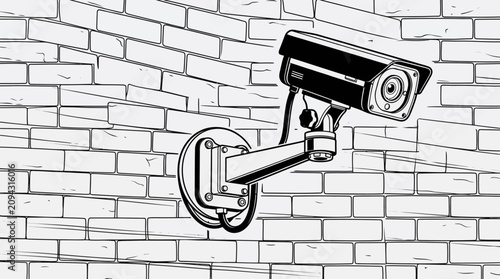 Quadro su tela A CCTV camera is mounted on a wall for surveillance purposes.