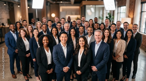 Multiracial diverse group business people smiling camera
