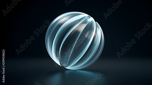 A sleek sphere composed of rotating translucent glass with strips dark background rendering sphere made engineering technology innovation with futuristic