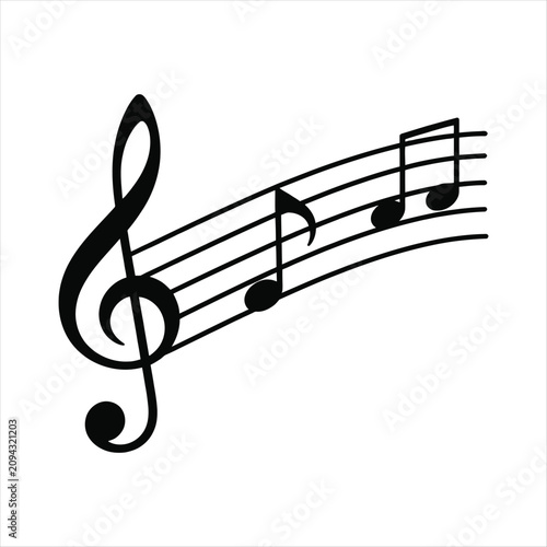 Quadro su tela Musical staff with treble clef and various notes on a curved line composition cl
