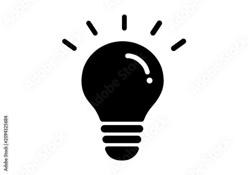 シンプルなひらめき電球のイラスト　主線なし　黒　つや