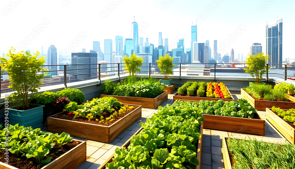 Fototapeta premium Fresh Organic Vegetable Farm with Rows of Ripe Tomatoes and Green Lettuce Under Golden Sunlight
