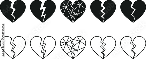 Tableau sur toile Broken heart icon set representing sadness divorce breakup or sorrowful relation