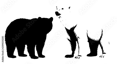 Obraz na płótnie Grizzly brown bear and polar bear negative space silhouette vector illustration