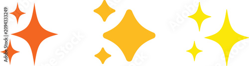 Fotografie Set of sparkles emoji icon, shiny flashes of three cluster star yellow vector il