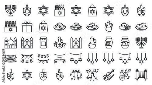 Fotografie Hanukkah and Jewish tradition holiday icon set.